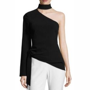 NWT Cinq a Sept Briah Top One Shoulder Blouse Side Tie Halter Black Size 2